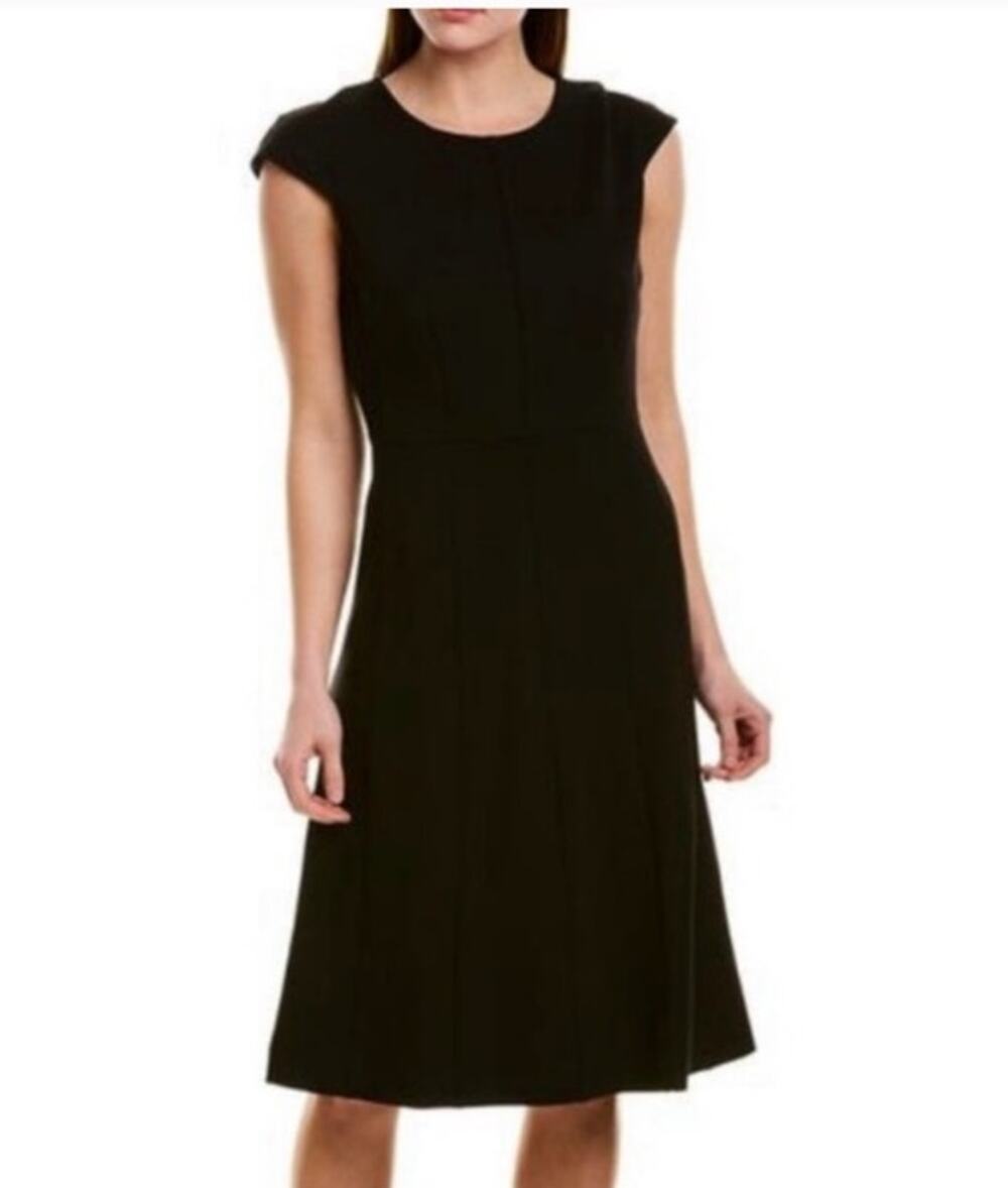J.Crew Black Ponte Cap Sleeve A-Line Midi Dress Sz 4 Classic Workwear Minimalist